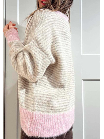 Punto Rayas Escote Pico MARVIERA Taupe/Rosa HEVE