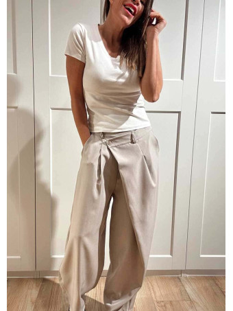 Pantalón Balloon Efecto Cruzado ZAVELLE Beige HEVE