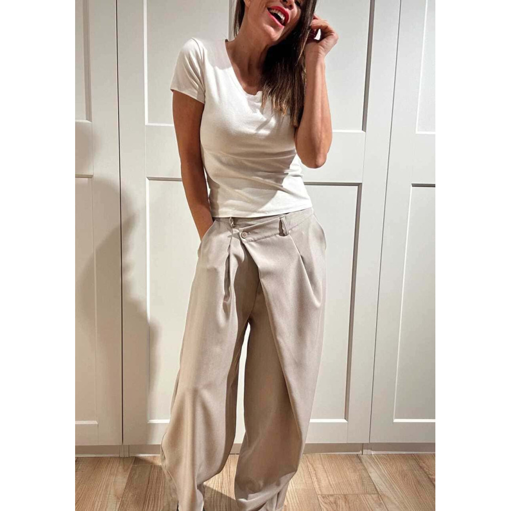 Pantalón Balloon Efecto Cruzado ZAVELLE Beige HEVE