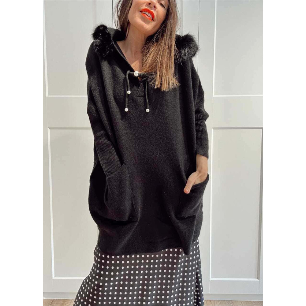Punto Oversize con Capucha LANSMERE Negro HEVE