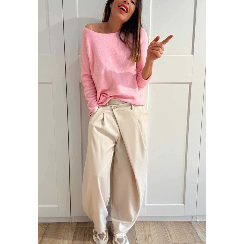 Pantalón Balloon Efecto Cruzado ZAVELLE Beige HEVE