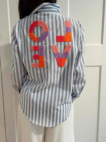 Camisa Rayas Manga Larga LOVE Azul HEVE