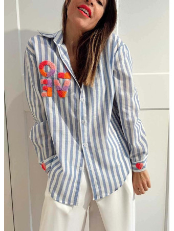 Camisa Rayas Manga Larga LOVE Azul HEVE