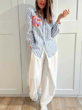 Camisa Rayas Manga Larga LOVE Azul HEVE