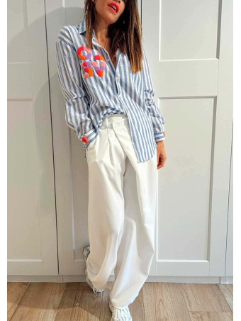 Camisa Rayas Manga Larga LOVE Azul HEVE