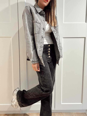 Jeans Wide Leg Botones Vistos VANDRIX Negro HEVE