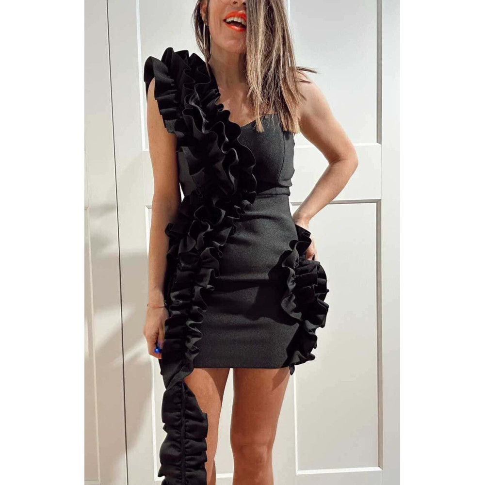 Vestido Fiesta Volantes VOLAIRA Negro HEVE