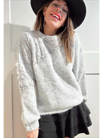 Jersey Rosetones Organza RIVELLE Gris HEVE