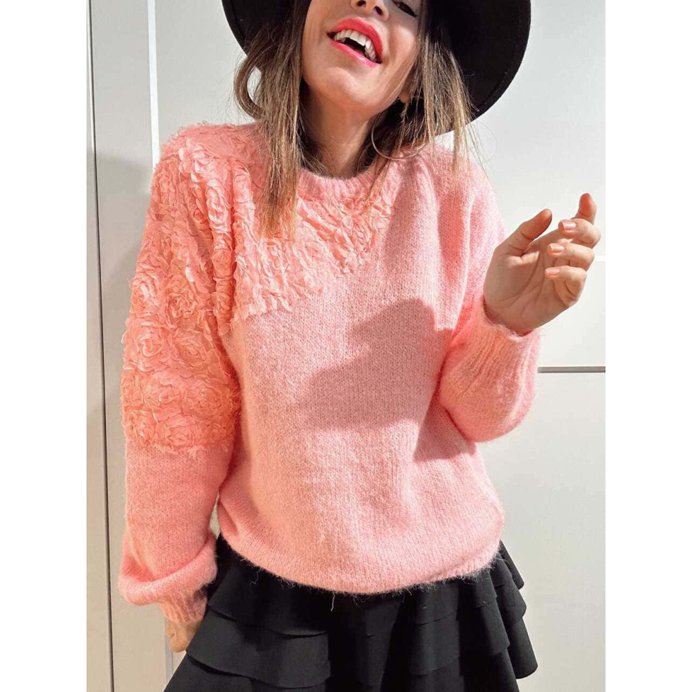 Jersey Rosetones Organza RIVELLE Rosa HEVE