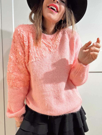 Jersey Rosetones Organza RIVELLE Rosa HEVE