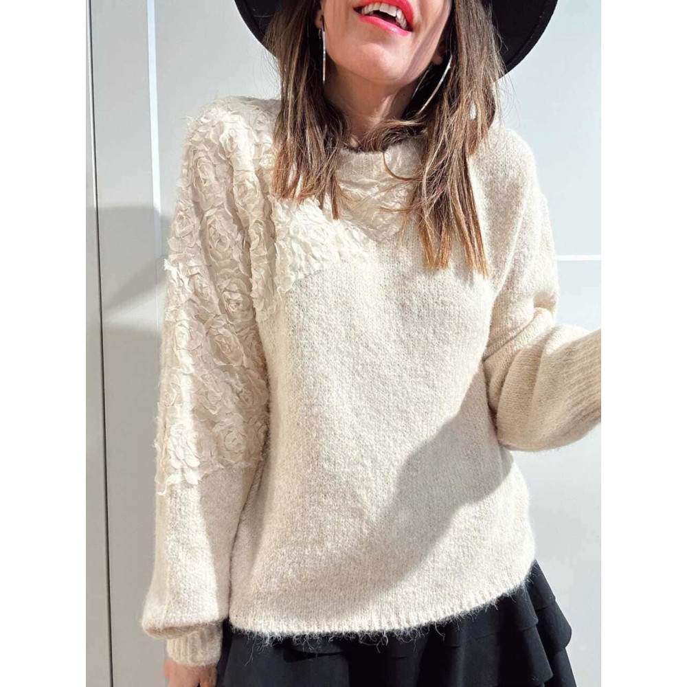 Jersey Rosetones Organza RIVELLE Beige HEVE