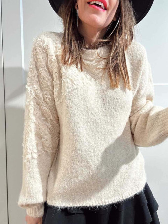 Jersey Rosetones Organza RIVELLE Beige HEVE