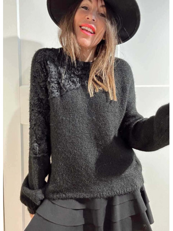 Jersey Rosetones Organza RIVELLE Negro HEVE