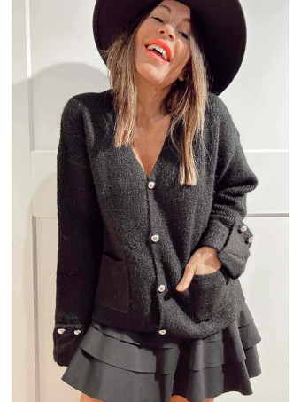 Cárdigan Punto Lana VALESKA Negro HEVE