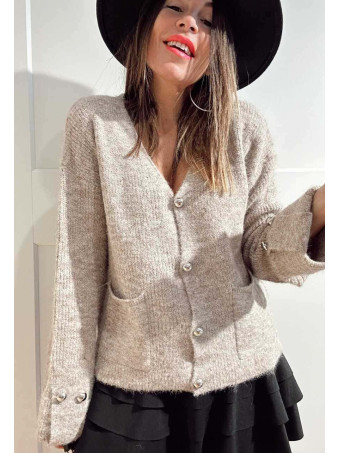 Cárdigan Punto Lana VALESKA Taupe HEVE