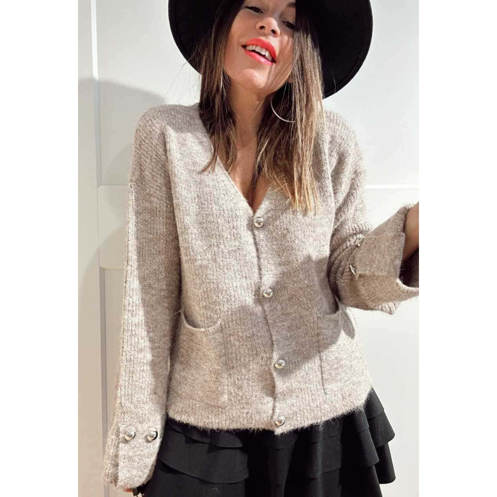 Cárdigan Punto Lana VALESKA Taupe HEVE
