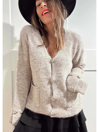 Cárdigan Punto Lana VALESKA Taupe HEVE