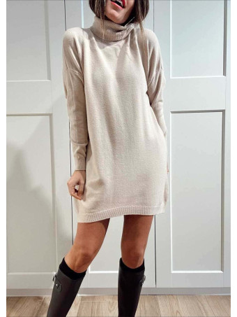 Vestido Punto Cuello Vuelto KYROE Beige HEVE