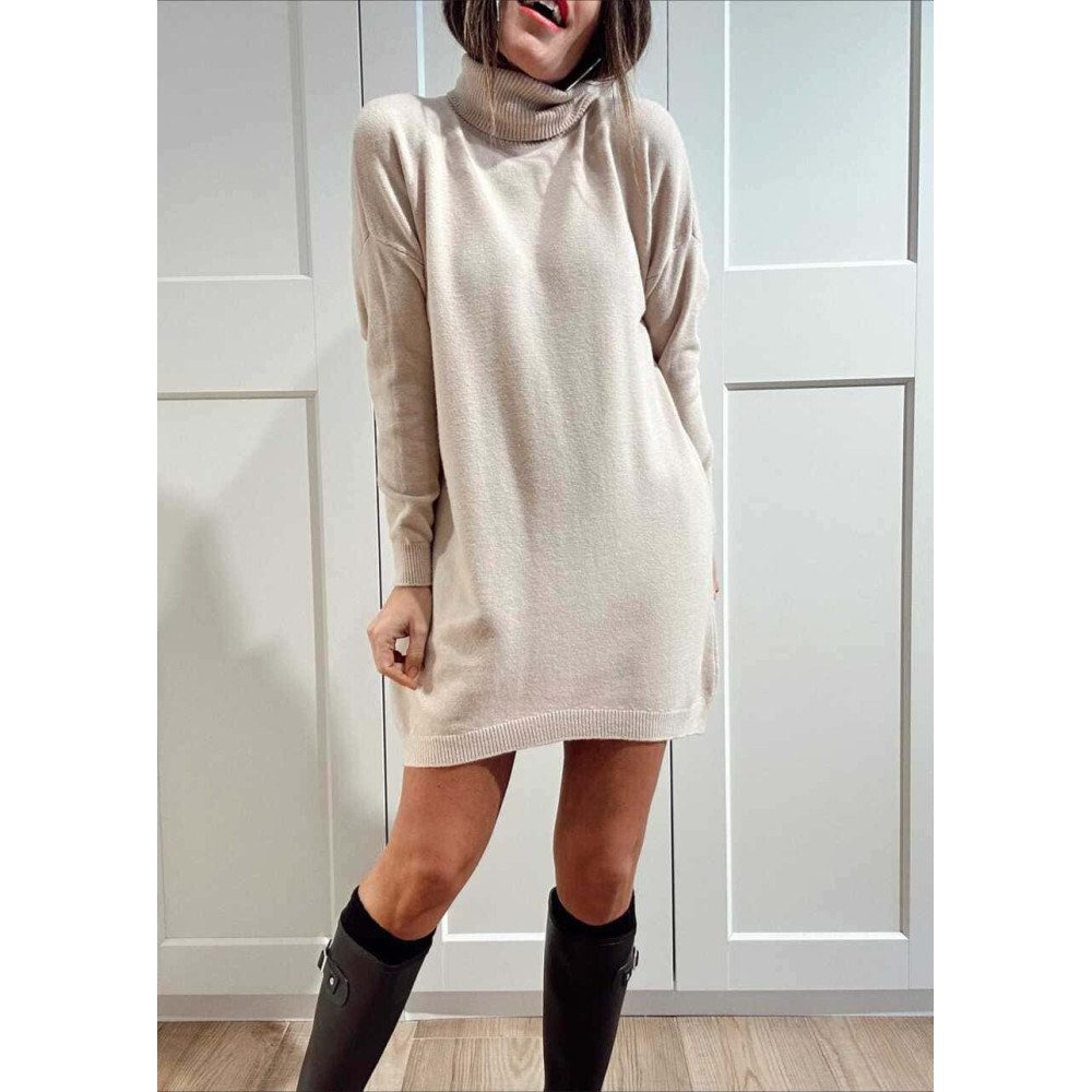 Vestido Punto Cuello Vuelto KYROE Beige HEVE