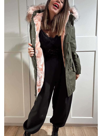 Trench Forrado con Capucha SINSAY Verde/Rosa HEVE