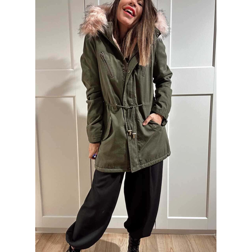 Trench Forrado con Capucha SINSAY Verde/Rosa HEVE