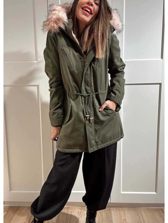 Trench Forrado con Capucha SINSAY Verde/Rosa HEVE