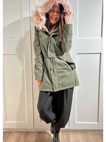 Trench Forrado con Capucha SINSAY Verde/Rosa HEVE