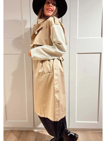 Gabardina Larga Mangas Combinadas LAZAIRE Taupe HEVE