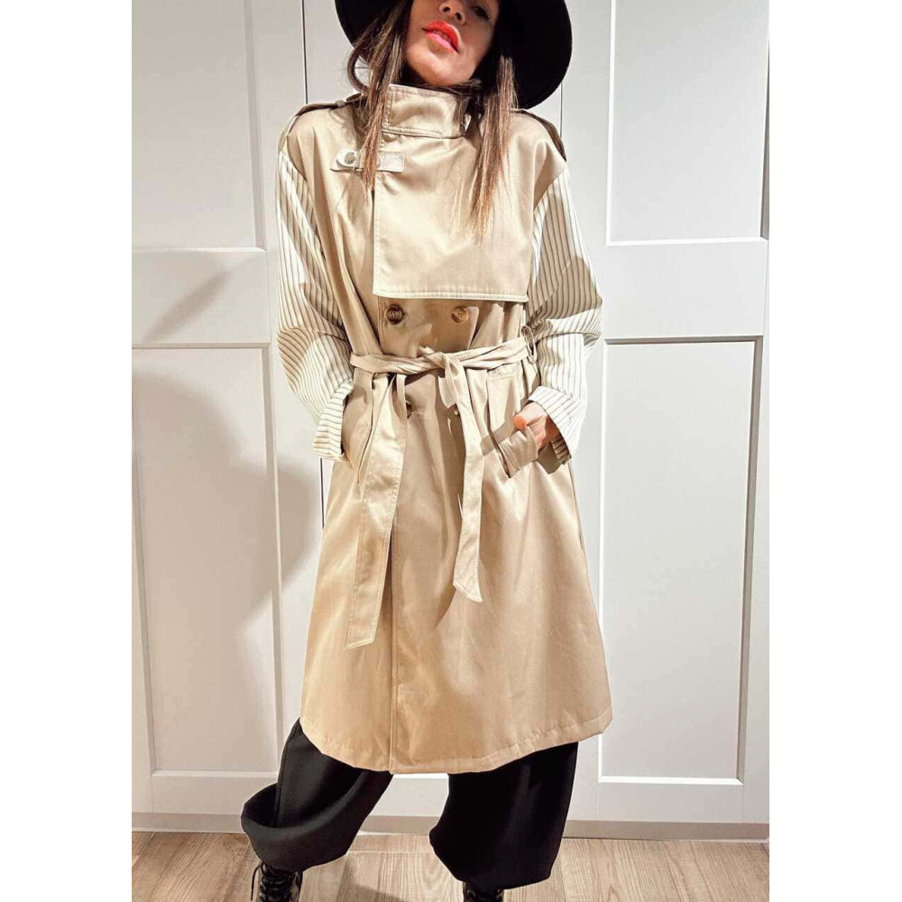 Gabardina Larga Mangas Combinadas LAZAIRE Taupe HEVE