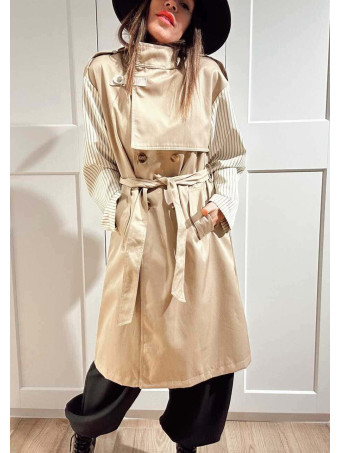 Gabardina Larga Mangas Combinadas LAZAIRE Taupe HEVE