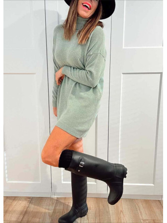 Vestido Punto Cuello Vuelto KYROE Verde Té HEVE
