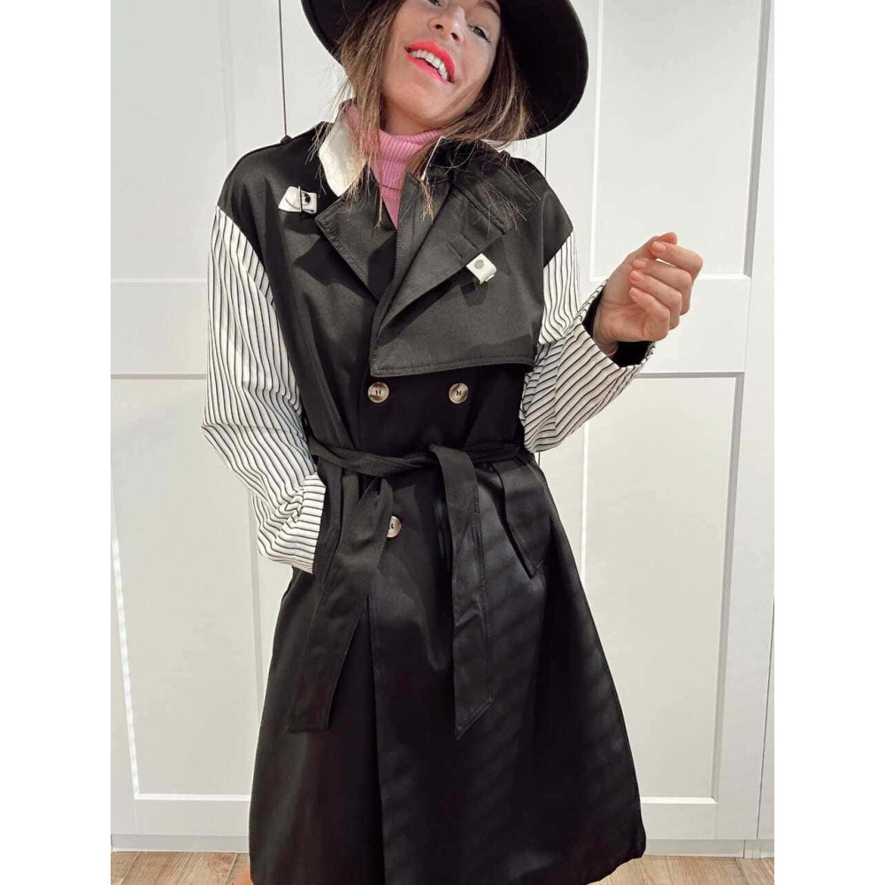 Gabardina Larga Mangas Combinadas LAZAIRE Negro HEVE