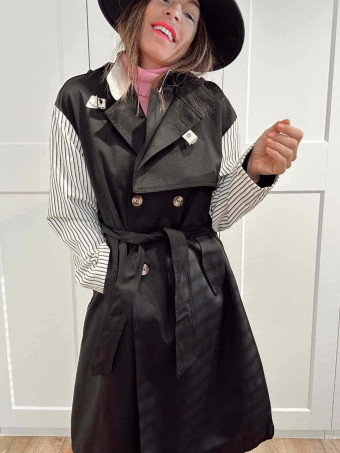 Gabardina Larga Mangas Combinadas LAZAIRE Negro HEVE