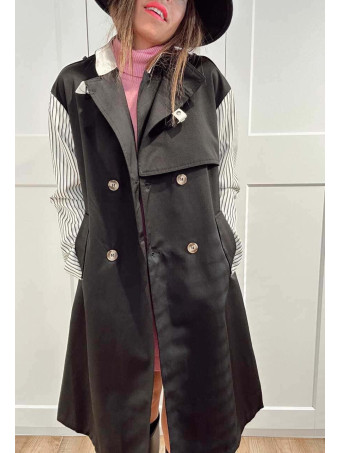 Gabardina Larga Mangas Combinadas LAZAIRE Negro HEVE