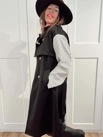 Gabardina Larga Mangas Combinadas LAZAIRE Negro HEVE