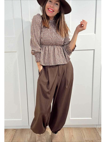 Blusa Cuadro Vichy VESSIA Marrón HEVE