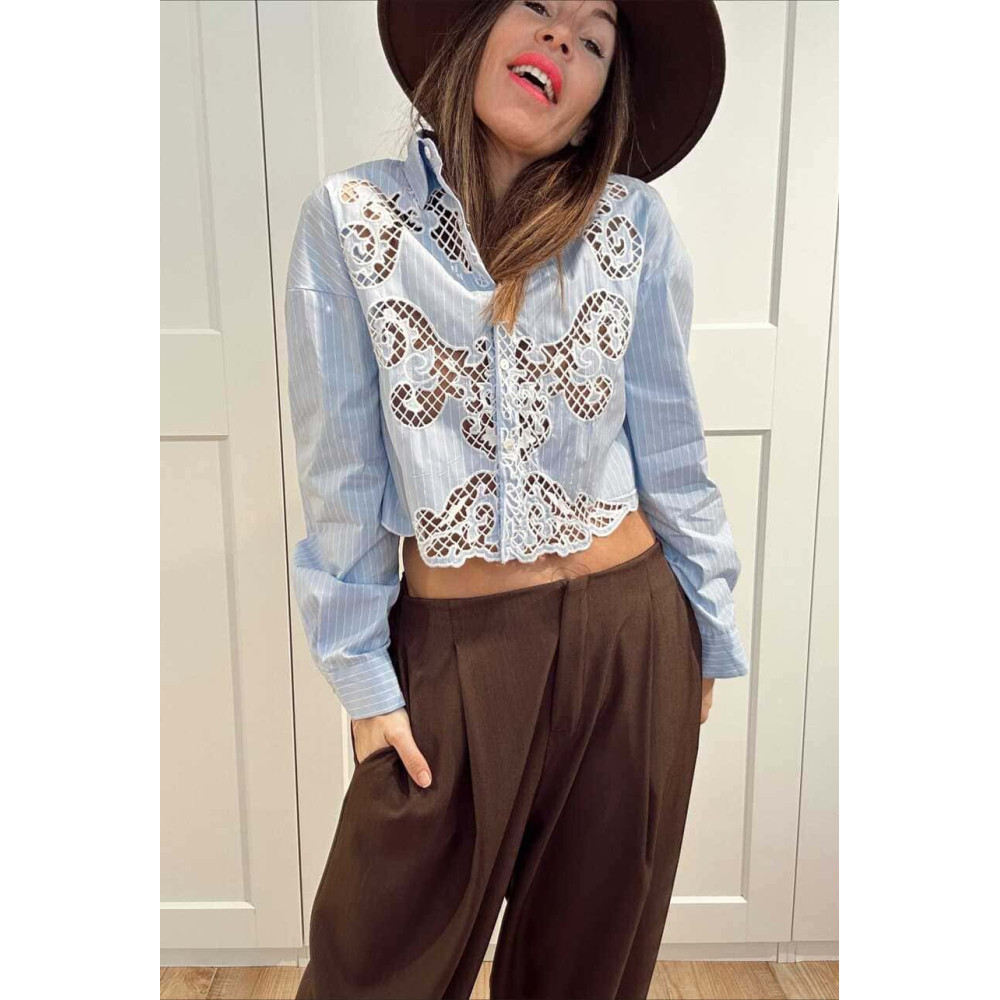 Camisa Rayas Bordado Perforado NAYBROOK Azul HEVE