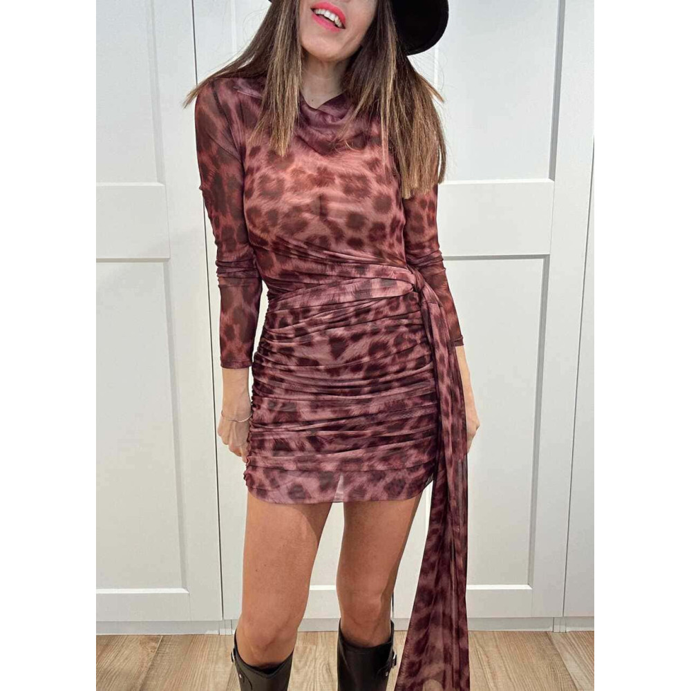 Vestido Drapeado Estampado Print NALUA Burdeos HEVE