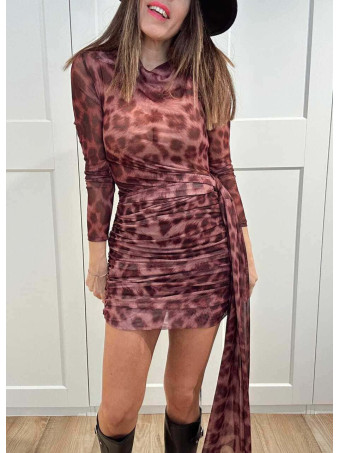 Vestido Drapeado Estampado Print NALUA Burdeos HEVE