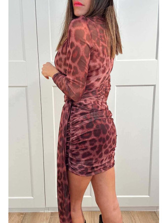 Vestido Drapeado Estampado Print NALUA Burdeos HEVE