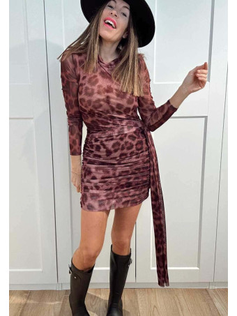 Vestido Drapeado Estampado Print NALUA Burdeos HEVE