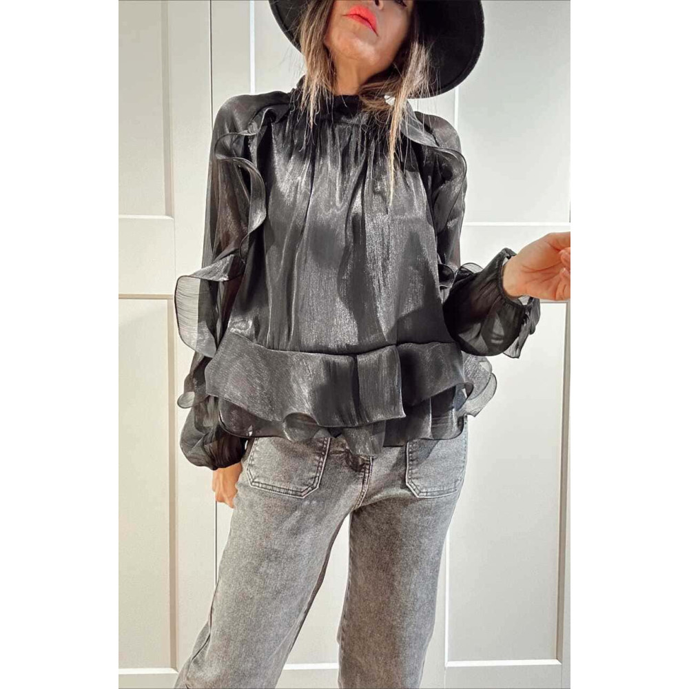 Blusa Vaporosa Volantes FAYRA Negro HEVE