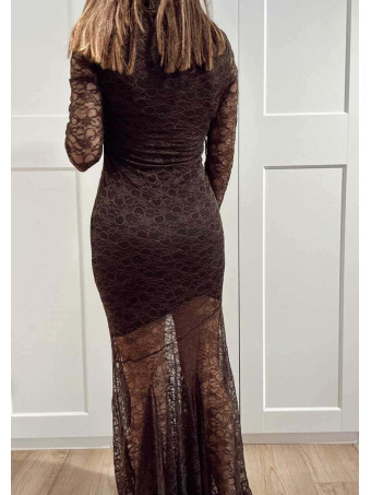 Vestido Sirena Encaje ETHERA Marrón HEVE