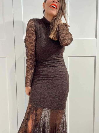 Vestido Sirena Encaje ETHERA Marrón HEVE