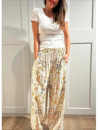 Pantalón Casual Estampado Hojas NUVAI HEVE