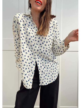 Camisa Estampado Corazones LATTIVA Beige/Azul HEVE