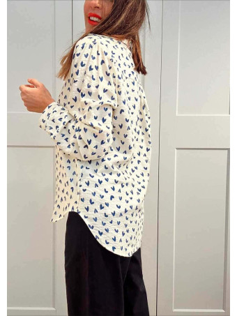Camisa Estampado Corazones LATTIVA Beige/Azul HEVE