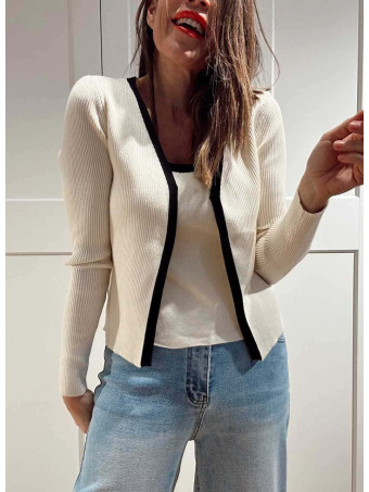 Twinset Canalé con Broche WÄELLE Beige HEVE