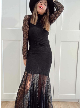 Vestido Sirena Encaje ETHERA Negro HEVE