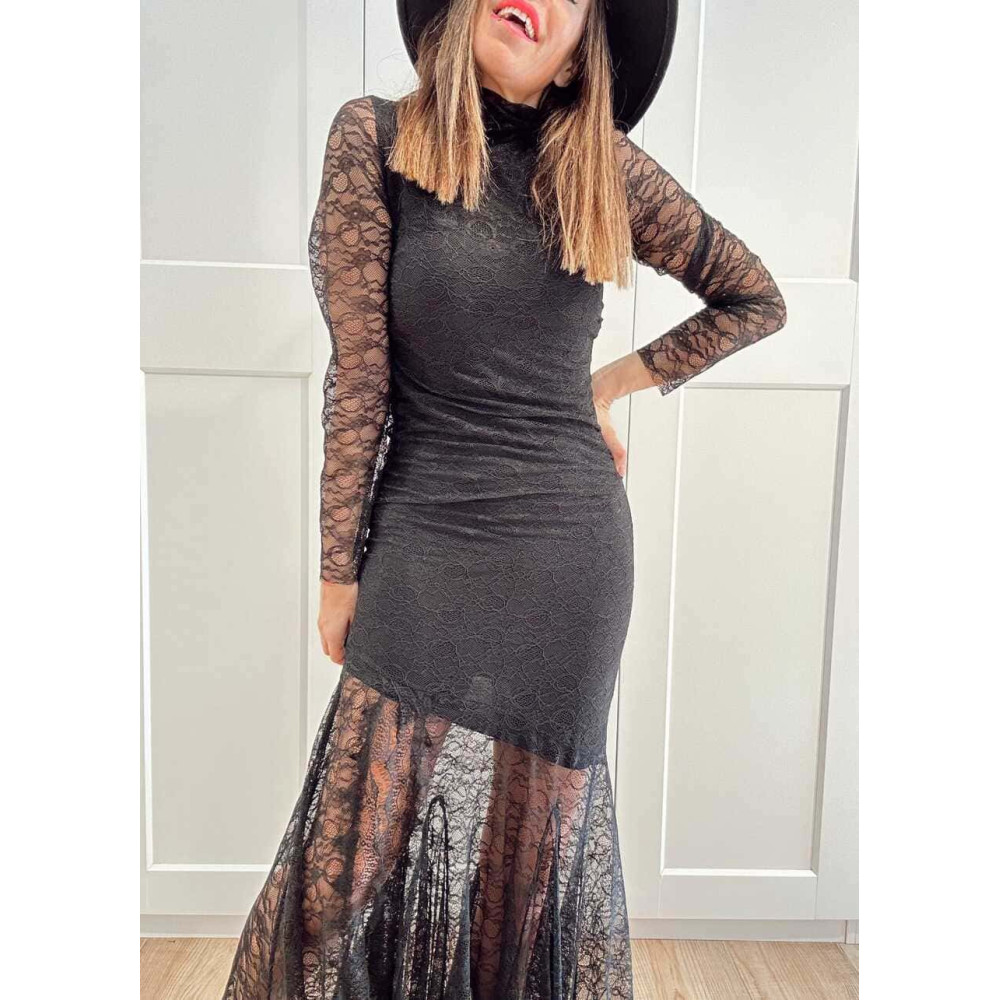 Vestido Sirena Encaje ETHERA Negro HEVE